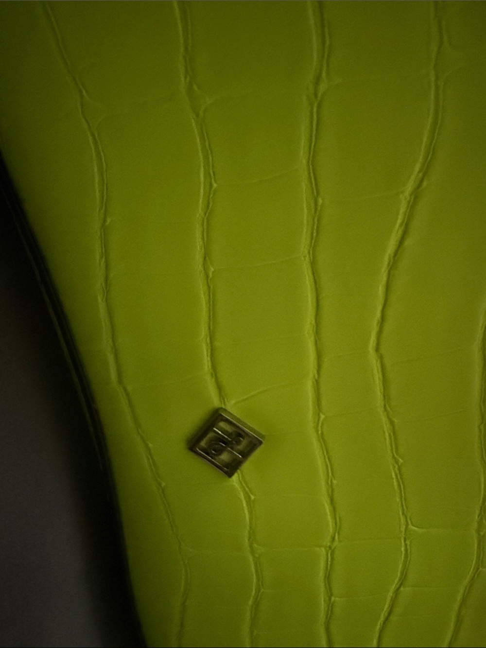 Croc-Embossed Lime Green Leather Jacket with Metal Accent